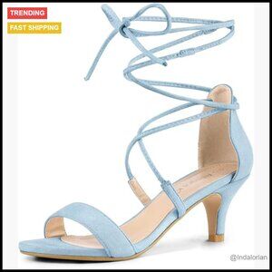 Kitten Heel Lace Up Sandals, Faux Suede Vamp, Rubber Outsole